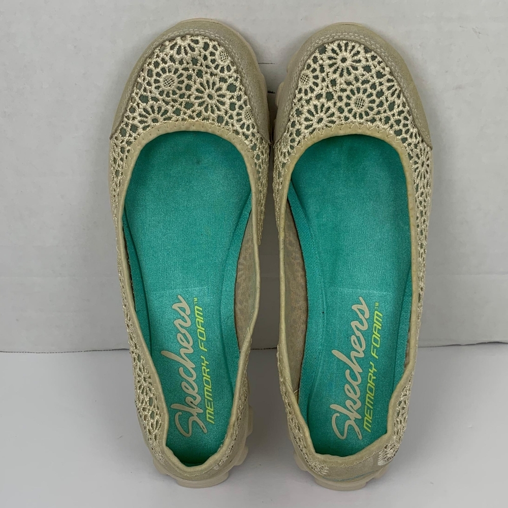 Skechers EZ Flex 2 Women's Tan Cream Sweetpea Ballet Flat Ballet Shoe  Size 9 - Picture 3 of 14